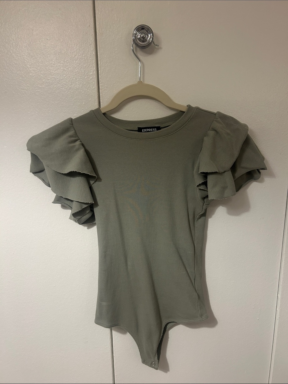 Express Sage Green Ruffle Sleeve Bodysuit